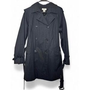 346 Brooks Brothers Womens Black Cotton Double Breasted Trench Coat Size 6